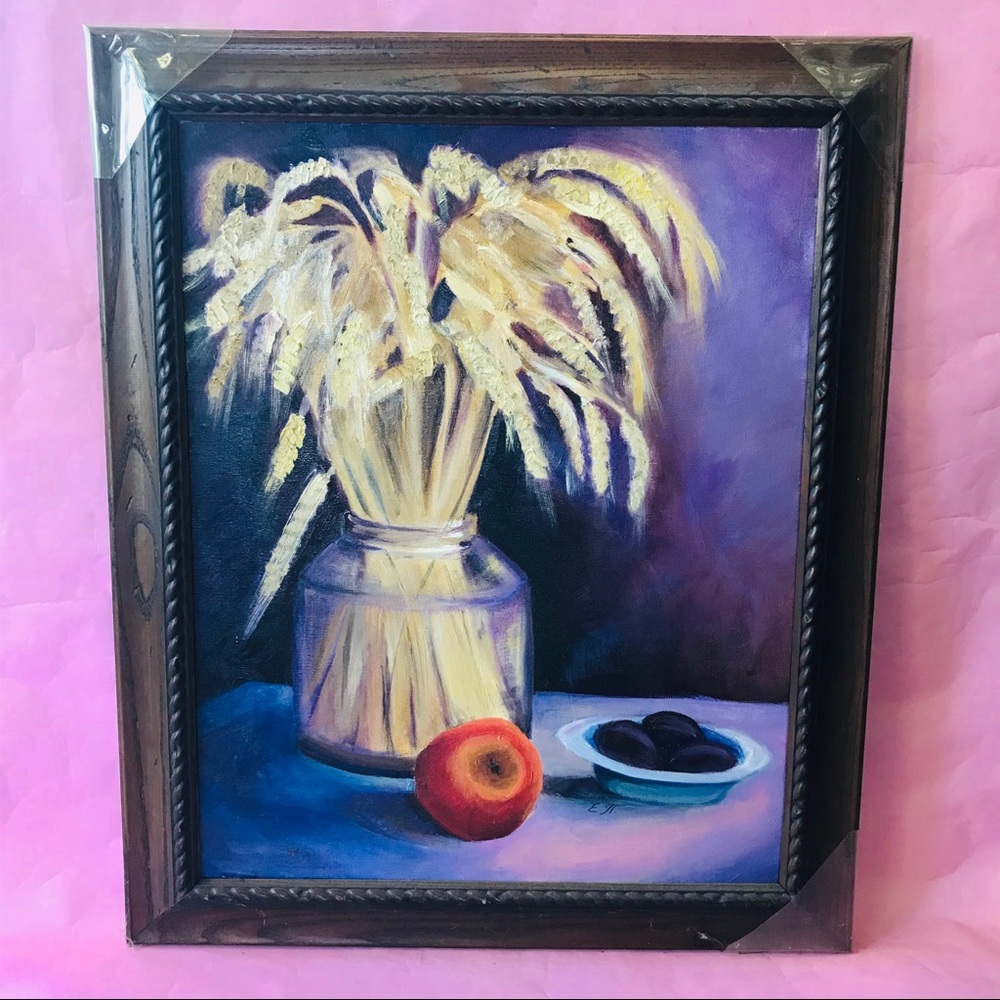 Vintage original oil painting on canvas in frame